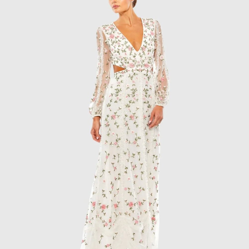 Mac Duggal  - Long Sleeve Embellished Cut Out A-Line Gown